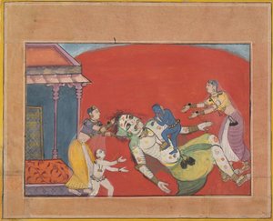 De dood van de demon Putana: Folio uit een Bhagavata Purana-serie, ca. 1610 door Unbekannt