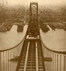 De Delaware River Suspension Bridge, ca. 1930 door Unbekannt