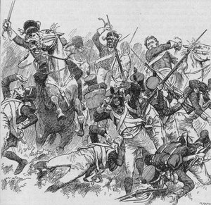 De Dragonders reden verder, slaand met hun lange, glinsterende zwaarden, 1902 door Unbekannt