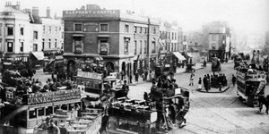 The Elephant and Castle tijdens de tijd van de paardentram, Londen, 1926-1927