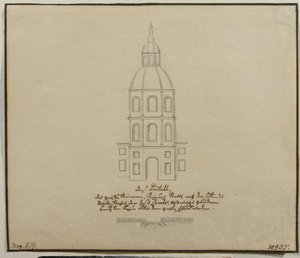 De gevel van het centrale deel van de hofstallen aan de Moika-oever in Sint-Petersburg