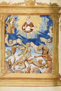 De Val van Lucifer. Uit het Getijdenboek, ca. 1500 door Unbekannt