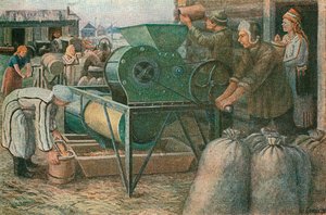 De strijd om de oogst: sorteren van zaden op een Mordva collectieve boerderij, 1933 door Unbekannt