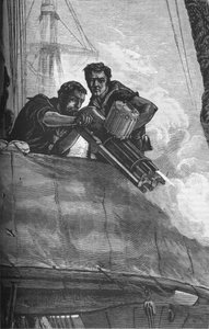 Het Gatling Kanon zoals gebruikt in de Britse Marine, ca. 1880