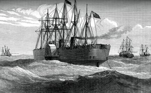 De Great Eastern legt de Atlantische telegraafkabel, ca. 1865, ca. 1880 door Unbekannt