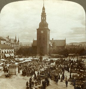 De Grote Markt rond standbeeld Christian IV, Christiania, Noorwegen