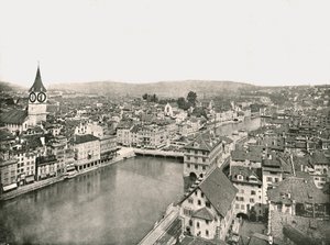 De Grosse Stadt en Kleine Stadt gescheiden door de rivier de Limmat, Zürich, Zwitserland, 1895 door Unbekannt