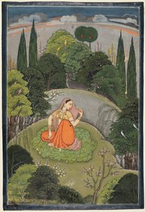 De Heldin Die Angstig Wacht op Haar Afwezige Geliefde Utka Nayika, ca. 1760-1765 door Unbekannt