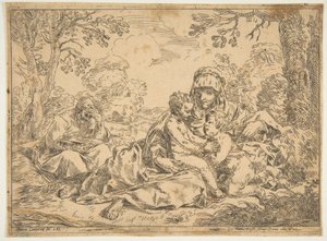 De Heilige Familie met Johannes de Doper, kopie naar Cantarini door Unbekannt