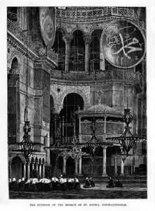 Het interieur van de moskee van Santa Sophia, Constantinopel, Turkije, 19e eeuw door Unbekannt