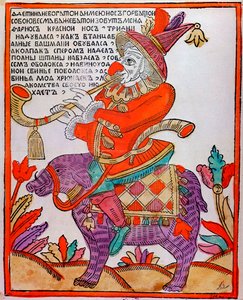 De nar Farnos de rode neus, Lubok print, 18e eeuw door Unbekannt