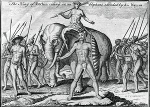 De Koning van Cochin rijdend op een olifant, vergezeld door zijn Nayros, ca. 1745 door Unbekannt