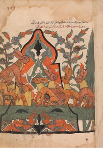 De Koning van de Hazen in Raad met zijn Onderwerpen, Folio uit een Kalila wa Dimna, 18e eeuw