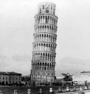 De scheve toren van Pisa, Italië, 1892