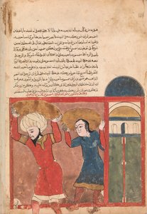 De koopman en zijn handlanger nemen goederen mee, folio uit een Kalila wa Dimna door Unbekannt