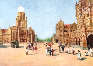 De gemeentelijke kantoren en Victoria Terminus, Bombay, India door Unbekannt