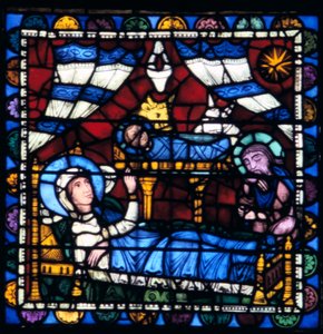 De geboorte van Christus, glas-in-lood, kathedraal van Chartres, Frankrijk, 1194-1260 door Unbekannt