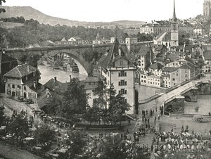De Nydeggbrücke en veemarkt, Bern, Zwitserland, 1895 door Unbekannt
