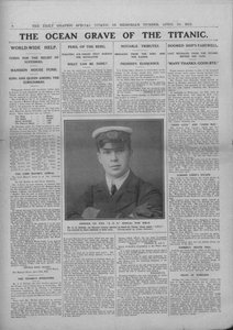 Het oceaangraf van de Titanic, en foto van Jack Phillips, 20 april 1912