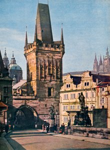 Het oude stadseinde van de Karelsbrug, Praag, Tsjechië door Unbekannt