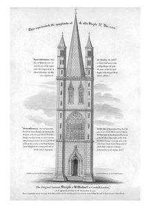 De originele oude toren van St. Michael in Cornhill, Londen...1421 door Unbekannt