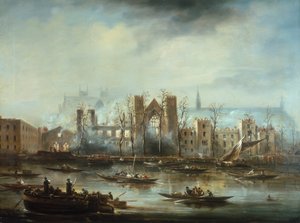 Het Paleis van Westminster vanaf de rivier na de brand van 1834, ca. 1834