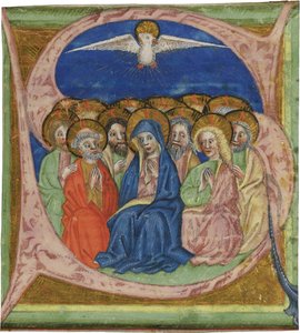 Pinksteren. Initiaal S uit een manuscript Graduale, ca. 1430