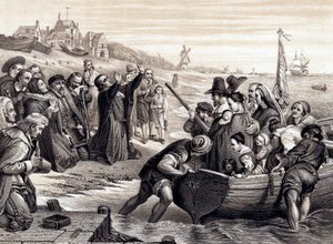 De pelgrimsvaders verlaten Delft Haven voor hun reis naar Amerika, juli 1620, 1878
