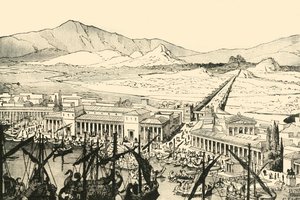 De Piraeus met de Lange Muren, gerestaureerd, 1890 door Unbekannt