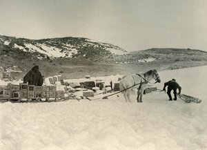 De Pont Quan die op het punt staat een slee met voorraden te trekken, ca. 1908, 1909