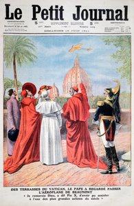 De paus bekijkt het vliegtuig van Andre Beaumont boven Rome, 1911