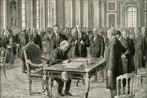 De Premier van Groot-Brittannië ondertekent het Vredesverdrag