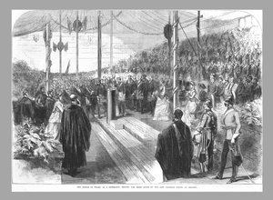De Prins van Wales legt de eerste steen van de nieuwe grammaticaschool in Reading, 1870