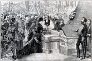 De Prinses van Wales lanceert het nieuwe gepantserde schip Alexandra, 1875 door Unbekannt
