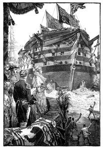 De koningin bij de lancering van Trafalgar, 1841, 1900 door Unbekannt