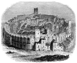 Het Romeinse amfitheater in Arles, Provence, Frankrijk, in 1666 door Unbekannt