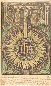 De Heilige Monograaf met de Kruisiging en Passiesymbolen [recto], in of na 1470