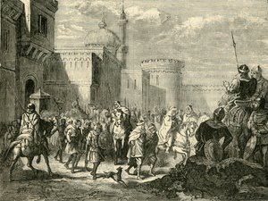 De Saracenen verlaten Narbonne, hersteld aan de Franken, 737AD, 1890 door Unbekannt