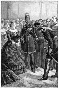 De sjah van Perzië presenteert zijn pak aan koningin Victoria in Windsor, midden-late 19e eeuw door Unbekannt