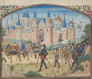Het Beleg van Tyrus, 1124. Miniatuur uit de Historia door Willem van Tyrus, 1460s