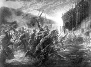 De bestorming van het Winterpaleis in Petrograd in oktober door Unbekannt