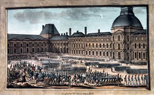 De troepenparade tijdens de grote parade, Tuilerieënpaleis, 19e eeuw door Unbekannt