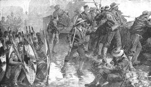 De Zoeloe Oorlog, 1879: Mannen van H.M.S. Shah binnen de Laager bij Ginghilovo, 1901 door Unbekannt