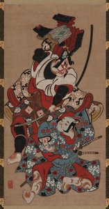 De harnas-trekkende scène uit een Soga-spel, Edo-periode, 1615-1868