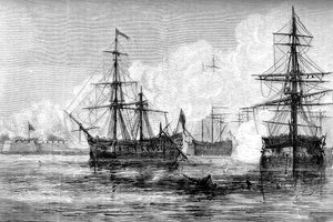 De aanval op Sullivans Island, South Carolina, 1776 c1880