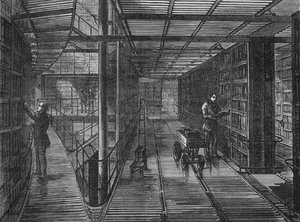 De boekenkasten in het British Museum, Bloomsbury, Londen, ca. 1875 door Unbekannt