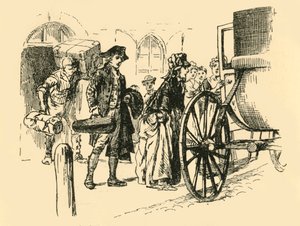 De koets die de reizigers zou vervoeren, reed voor de deur, 1907 door Unbekannt