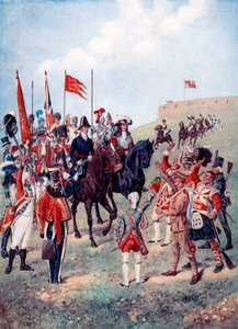 De cavalerie ontmoet de infanterie op het slagveld, 1910
