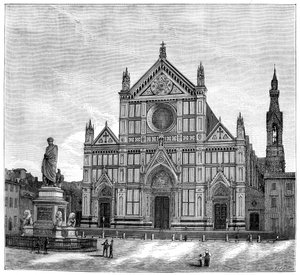 De kerk en het plein van de Santa Croce-basiliek, Florence, Italië, 1882 door Unbekannt