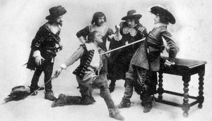 Het duel, scène uit act I van The Breed of the Treshams door John Rutherford, 20e eeuw